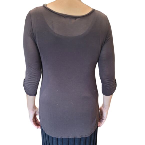 Monteau LA Sheer Art Floral Top M Mixed Media Zipper Shoulder Blouse Mallcore - Picture 4 of 9